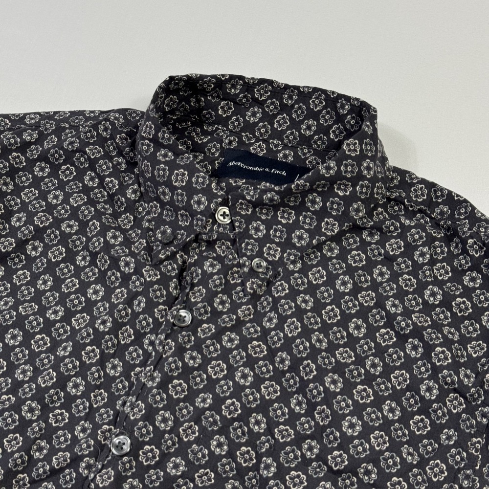 Abercrombie & Fitch Floral Shirt Viscose Cotton Short Sleeve Black Men's Small